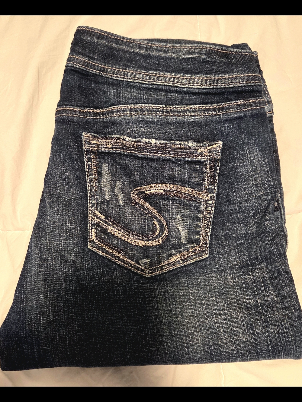 Silver Jeans Womens Dark Blue Straight Leg Jeans with Contrast Pocket Stitch
